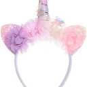 Roffiy Unicorn Horn Floral Headband Glitter Flower Butterfly Unicorn Ears Pony Hairband – Magical Blossom Hair Accessory for Women Cosplay & Birthday Party Halloween