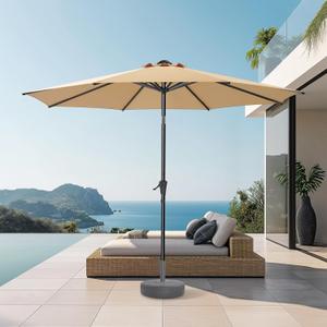 9ft Outdoor Patio Umbrella - Market Table Pool Deck Umbrella UPF50+ UV Protection with Push Button Tilt, Crank and 8 Sturdy Ribs (Beige, No base)