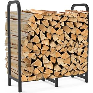 Tikimilor 2.8ft Firewood Rack Holder, Adjustable Heavy Duty Fire Log Stacker Stand for Fireplace, Outdoor Indoor Metal Wood Pile Storage Organizer, Patio Logs Stand tool, Black