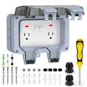 Double Outdoor Outlet with Box Waterproof IP66 Outdoor Electrical Receptacle, Outdoor Power Outlet with Cover, Switch Indicator, Exterior Wall Electrical Box for Garden, Yards, Swimming Pool (Gray)