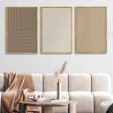 PHOPAGO 24x36in Large Minimalist Abstract Framed Wall Art Modern Boho Neutral Line Wall Decor Geometric Artwork Bedroom Living Room Natural Framed