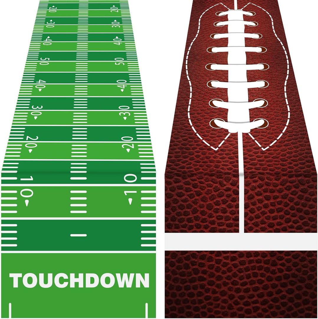chiazllta 2 Piece Football Kitchen Table Runner Decoration Green Touchdown Game Days Seasonal Table Runner Grass Football Birthday Party Runner for Kitchen Dining Room Home Decor,7114inch