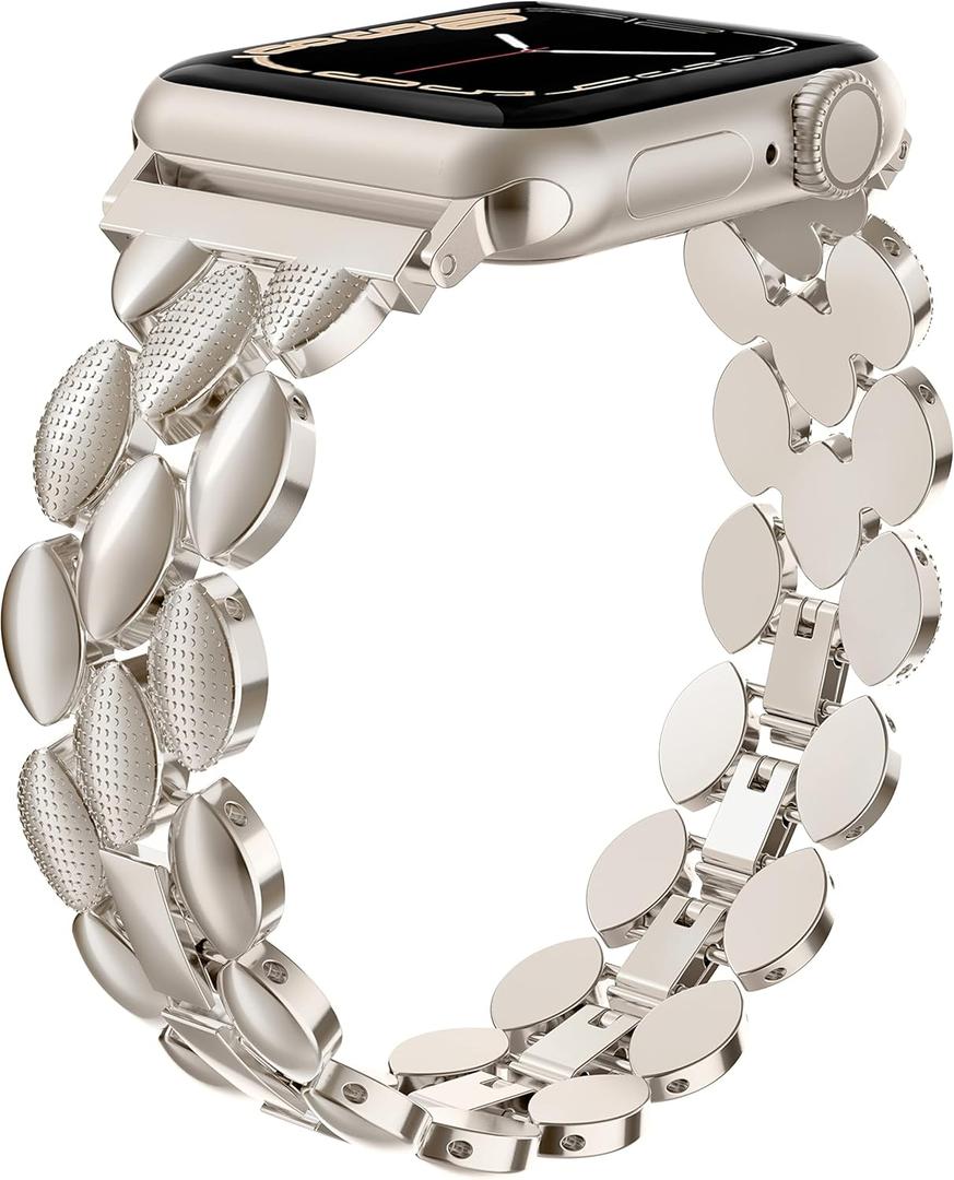 Moolia Elegant Metal Strap Compatible with Apple Watch Band 42mm 44mm 45mm 46mm 49mm Metal Fashion Women Replacement Strap Bracelet for iWatch Series 11/10/9/8/7/6/5/4/3/2/1/Ultra(1/2/3) Starlight