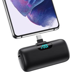 Mini Portable Charger 5000mAh Power Bank,15W PD USB C Cell Phone Portable Power,LCD Display Battery Pack Compatible With iPhone 16/15/15 Plus/15 Pro/15 Pro Max/Android/Samsung/Moto/LG(Type-C Only) (Black)