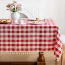 Checkered Tablecloth Rectangle Cotton Linen Gingham Table Cloth with Tassel Washable Wrinkle Free Heavy Duty Buffalo Plaid Table Cover for Dining/Party/Picnic (Red, 55" x 70" (Rectangular))