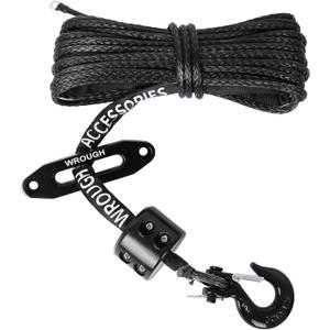 3/16" Synthetic Winch Rope 50 ft 8,500 lb UHMWPE Winch Cable Replacement Kit with Steel Hook, Aluminum Fairlead, Rubber Stopper, Protective Sleeve, Compatible with ATV UTV Truck Winches, Black