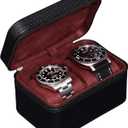 ROTHWELL 2 Watch Travel Case for Men | Compact PU Leather Protective Box with Microsuede Interior | Fits Watches & Smartwatches Up to 55mm (Black/Red)