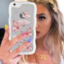 2 x Likiyami for iPhone SE Case 2022/2020/3rd/2rd, iPhone 8 Case, for iPhone 7 Case - Wave Frame Design Women Girls Cute Cover Glitter Bling Butterfly with Clear Soft Silicone Girly Fashion Shockproof