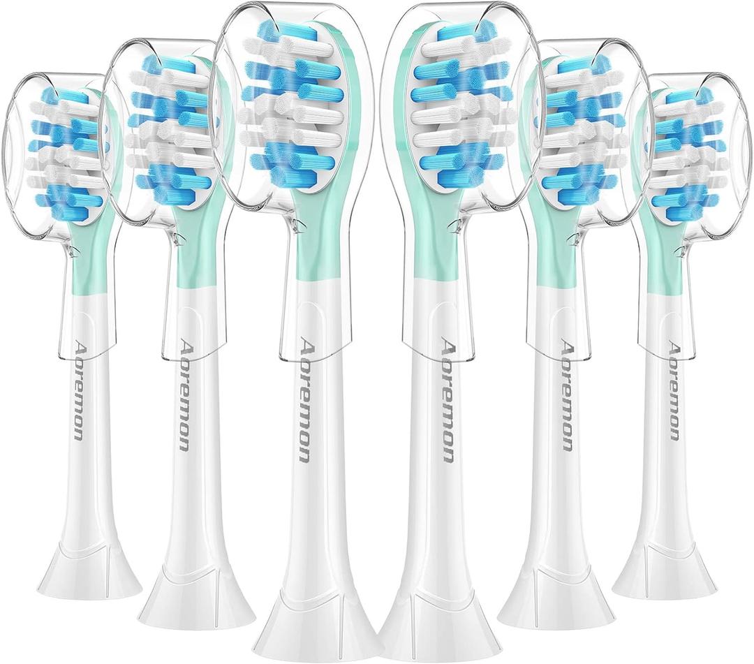 Aoremon Replacement Toothbrush Heads for Philips Sonicare C3 Premium Plaque Control HX9044/65 G3 Gum Care HX9054/65 W3 4100 5100 6100 7500 C1 C2 Flexcare Diamondclean Healthy White, 6 Count, White