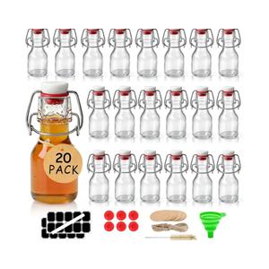 Ruckae 20 Pack 2oz Swing Top Glass Bottles,Flip Top Glass Bottle with Lids Sealable Kombucha Bottle for Brew Beer Syrup Vanilla Extract Air Tight Bottles for Gift (2 oz 20 pack)