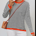 ZESICA Women's Fall Striped Sweaters Long Sleeve Crew Neck Shirts Color Block Lightweight Pullover Tops, Small