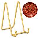 TR-LIFE Plate Stands for Display - 6 Inch Plate Holder Display Stand + Metal Frame Holder Stand for Picture, Decorative Plate, Photo Easel, Tabletop Art Gold