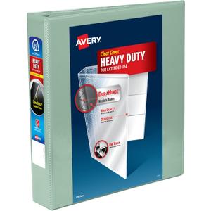 Avery Heavy-Duty View 3 Ring Binder, 1.5 Inch One Touch Slant Rings, 375-Sheet Capacity, DuraHinge, 2.1 Inch Wide Spine, Customizable Clear Cover and Spine, 1 Pastel Sage Green Binder (79819)