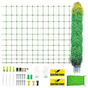 Electric Fence Netting,164'Lx49.6"H, Electric Poultry Netting with 14 Double Barbed Poles, Suitable for Pigs, Cows, Sheep and Other Large Animals, Portable Electric Fence for Farms, Ranches, Backyards