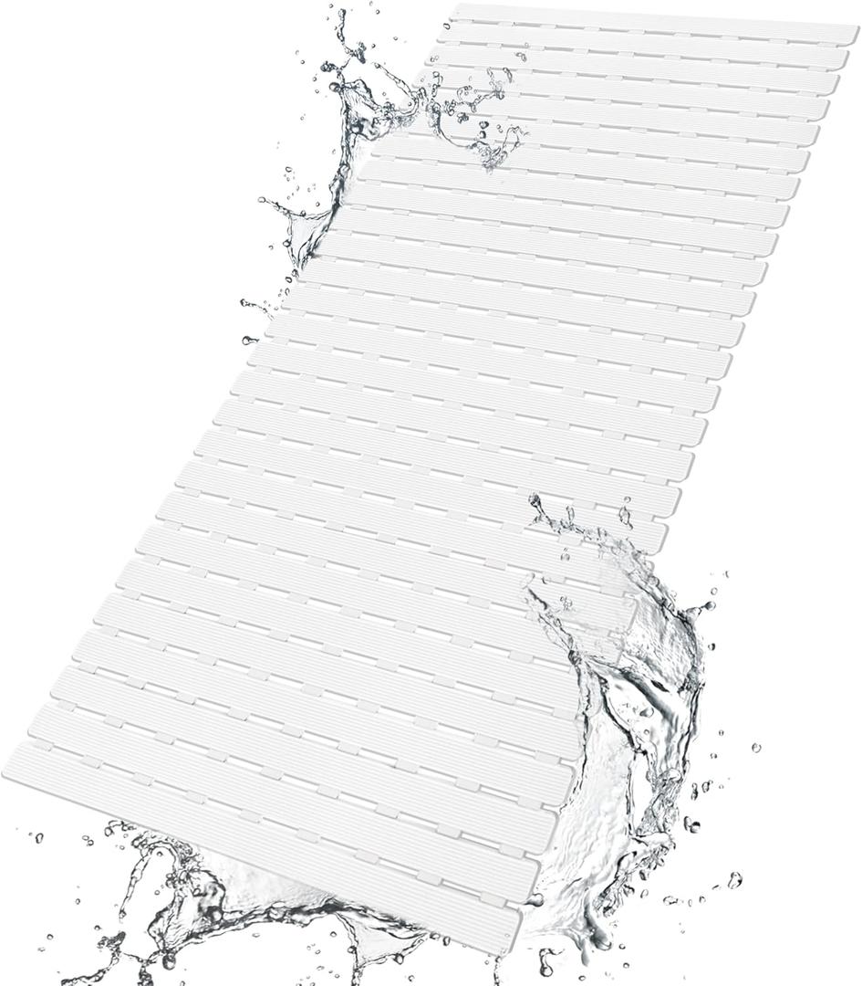 BEMISO Shower Mat Non Slip Bathtub Mat with Suction Cups and Drain Holes 37.4 x15.7 Inch Bath Mat for Tub & Shower.Easy Dry,Easy to Cut,Eco-Friendly (White)