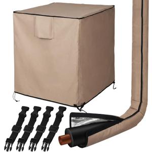 2 Pcs Khaki 32"x 30"x 30" Air Conditioner Covers for Outside, Ac and HVAC Line Cover Insulation Waterproof Heavy Duty Universal Air Conditioner Covers for Winter Outdoor Unit and Copper Pipe