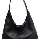 Hobo Bags for Women Slouchy Tote Bag Soft Casual PU Leather Shoulder Purses 2pcs Work Everyday Handbags (Black)
