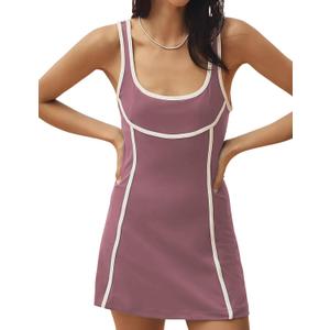 Athlisan Womens Athletic Tennis Dress Sleeveless Built in Shorts Workout Scoop Neck Mini Dress(Purple-M)
