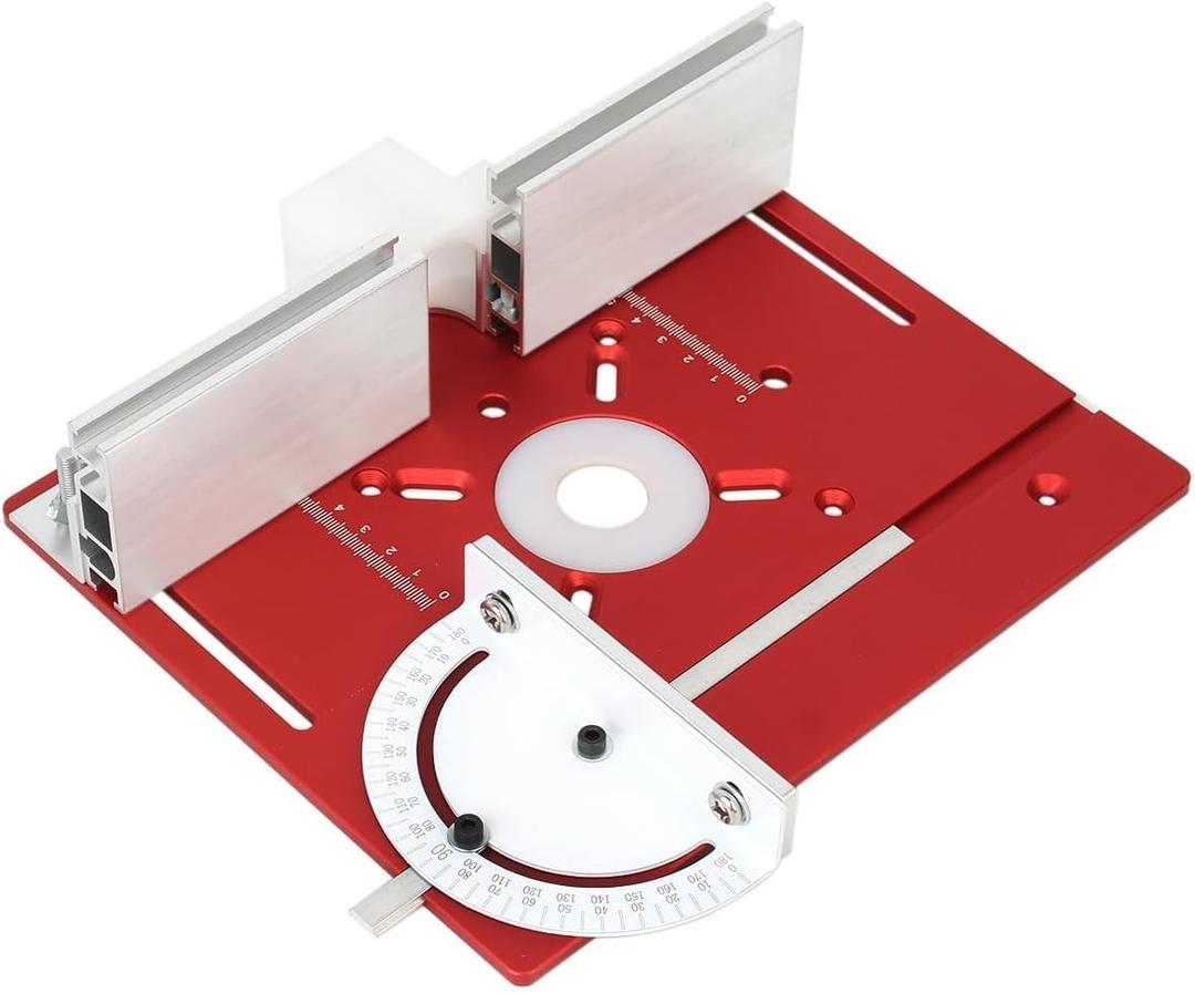 Router Table Insert Plate, Multifunctional Trimming Engraving Table, Aluminium Insert Plate for Table Woodworking Benches Router Flip Plate with Miter Gauge Guide (Red)