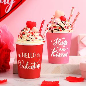 Tioncy 2 Pack Valentine's Day Tiered Tray Decor Valentine Table Decorations with Faux Whipped Cream Cups Heart Tabletop Centerpiece Gift for Desk Home Office Shelves Anniversary Wedding Decoration (Red and Pink)