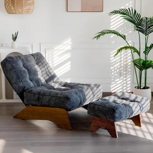 MAXYOYO Accent Chair with Ottoman Adjustable Backrest, Tufted Living Room Chair Upholstered Lounge Chair with Footrest Set, Modern Chair Cozy Reclining Chair for Reading Room, Dark Grey, Large