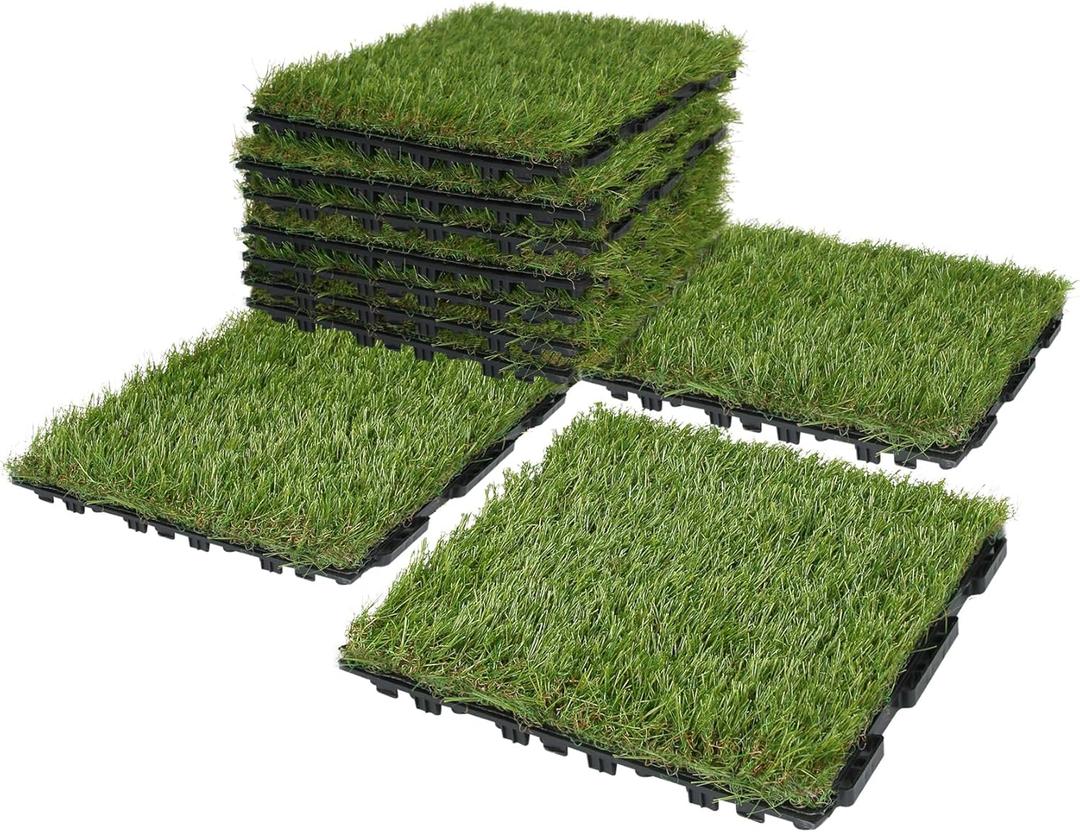 XLX TURF Interlocking Artifical Grass Tiles 18 PCS - 12"x12" Fake Grass Square for Dog Potty Kennel - Indoor Outdoor Turf Self-draining Deck Flooring Decor Balcony Patio - U Shape Buckle System