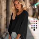 3 Pack Women's 3/4 Sleeve Oversized T-Shirts V Neck Comfy Casual Tunic Tops Knit Side Basic Split Loose Fit Tees (L)
