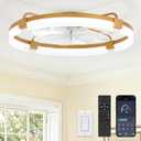 LEDIARY 24" Ceiling Fans with Lights and Remote, Modern Low Profile Ceiling Fan, 3 CCT, Stepless Dimmable, Fandelier Flush Mount Fan Light, 6 Speeds, DC Motor, App & Remote Control for Bedroom(Gold)