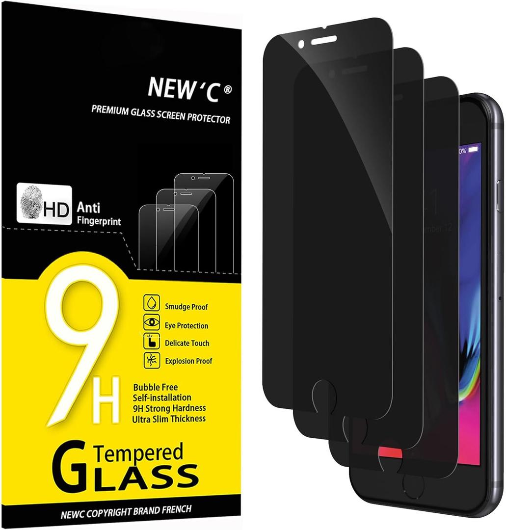 NEW'C 3 Pack Privacy for iPhone 8, iPhone 7 Screen Protector, Enhanced 28-Degree Privacy Angle, Ultra Durable 9H Hardness, Bubble-Free