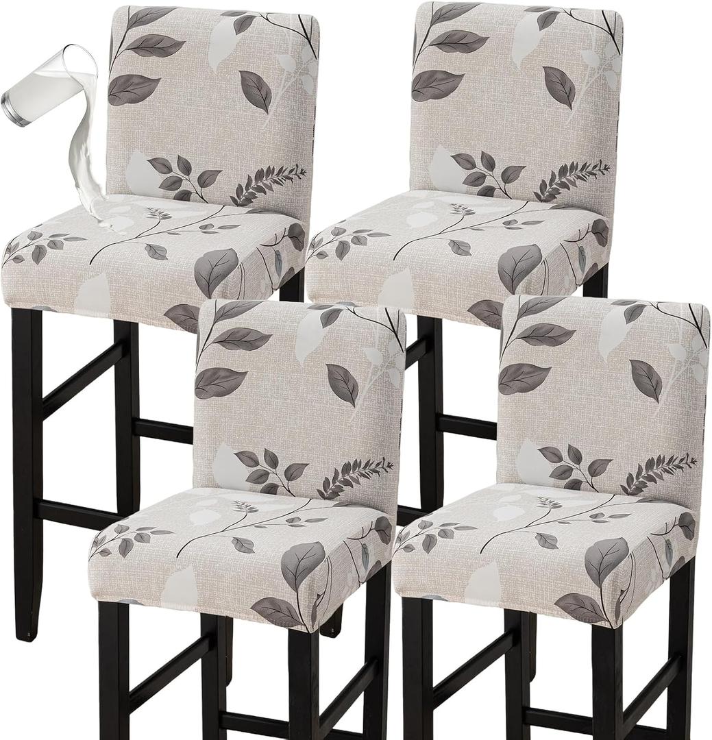 Waterproof Bar Stool Covers Set of 4, Stretch Barstool Seat Covers Washable Counter Height Chair Covers for Pub Tall Chair with Back, Bar Chair Slipcover for Kitchen Dining Room Cafe, Color 02