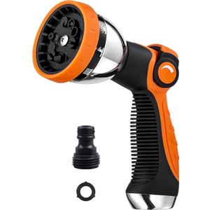 Garden Hose Spray Nozzle,10 Hose Metal Duty Watering Patterns Thumb Control On Off Valve, High Pressure Nozzle Sprayer for Plants, Car Wash,Cleaning,Showering Pets (Orange)