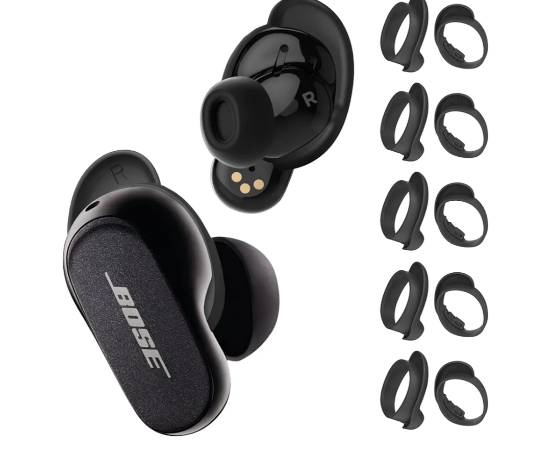 Bose QuietComfort Ear Tips Covers - 5 Pairs, Anti Slip Silicone Sport Wingtip, Compatible with QC Earbuds 2 & Ultra (Black)