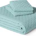 Amazon Basics Brushed Microfiber Quilt Set, Extra Soft with Natural Texture, 3-Piece, Queen/Full, Blue