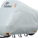 TATATOO Motorcycle Cover Waterproof Outdoor, 300D Heavy Duty, UV & Rain Resistant, 3 Wind-Resistant Buckles, Dual Lock Holes, Includes Storage Bag, Fits Most Motorcycles/Scooters up to 86.6",Silver