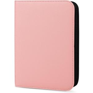 4 Pocket Trading Card Binder, Ringless Card Binder with Zipper for TCG and Sport Cards Collections, Holds 160 Cards with Side-Loading Pages, Pink