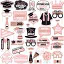 YEIRFYY 35 Pieces Pink Rose Gold Graduation Photo Booth Props Class of 2026 Graduate Photobooth Sticks Preschool Kindergarten Elementary Middle School High School Congrats Grad Party Decorations