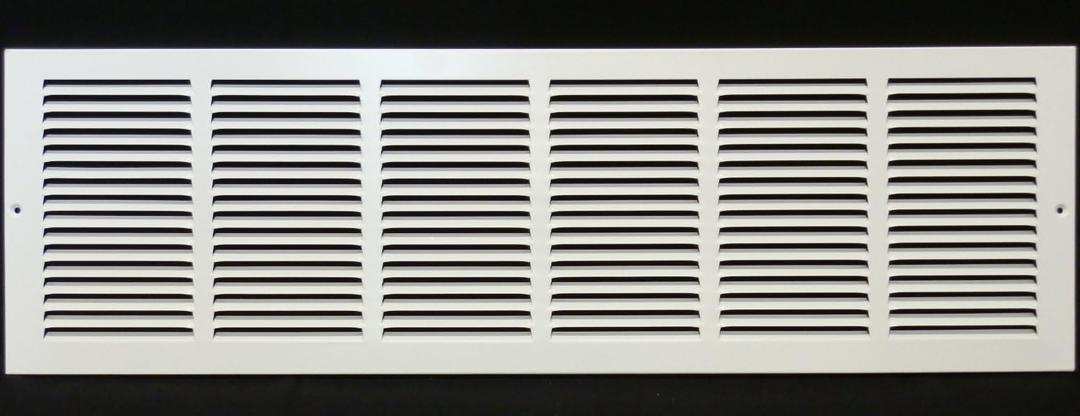 HVAC Premium 28" x 6" [Duct Opening] Flat Stamped Steel Return Air Grille - Sidewall and Ceiling - HVAC Vent Duct Cover - White [Outer Dimensions: 29.75w X 7.75"h]