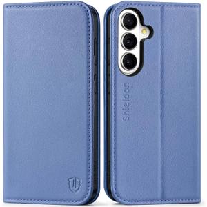 SHIELDON Case Wallet for Galaxy S26 5G 6.3", Genuine Leather Wallet Flip Magnetic RFID Blocking Credit Card Slot Kickstand Shockproof Protective Cover Compatible with Galaxy S26 2026 - Wisteria Purple