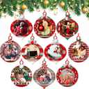 16 Pcs Christmas Photo Frame Ornaments Wooden Nutcrackers Santa Snowman Snowflake Picture Frame Tree Decoration DIY Photo Keepsakes for Xmas Party Decorations Winter Holiday Gift (Light Ball)