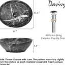 Davivy 16'' X 13.2'' Nordic Marbling Oval Vessel Sink with Pop Up Drain,Bathroom Vessel Sinks,Ceramic Vessel Sink,Bathroom Sinks Above Counter,Oval Sink Bowls for Bathroom