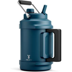 1 Gallon Insulated Water Bottle for Sports: Meoky 128 oz Triple Wall Vacuum Stainless Steel Water Jug - Top and Side Handles, Cold for 48 Hrs, 2-in-1 Straw and Spout Lid, Leak Proof for Hiking (Denim)