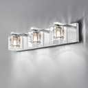 Modern Crystal Bathroom Vanity Lights, 3-Light Chrome Bathroom Light Fixtures Over Mirror, Crystal Inside Wall Sconce Lighting with Clear Glass Outer Shade, 20.5 inch Wall Sconces
