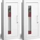 Zonon 2 Pcs Semi Recessed Fire Extinguisher Cabinet Industrial Architectural Wall Cabinet, Door with Handle Version for 10 Pound Dry Chemical Fire Extinguisher White