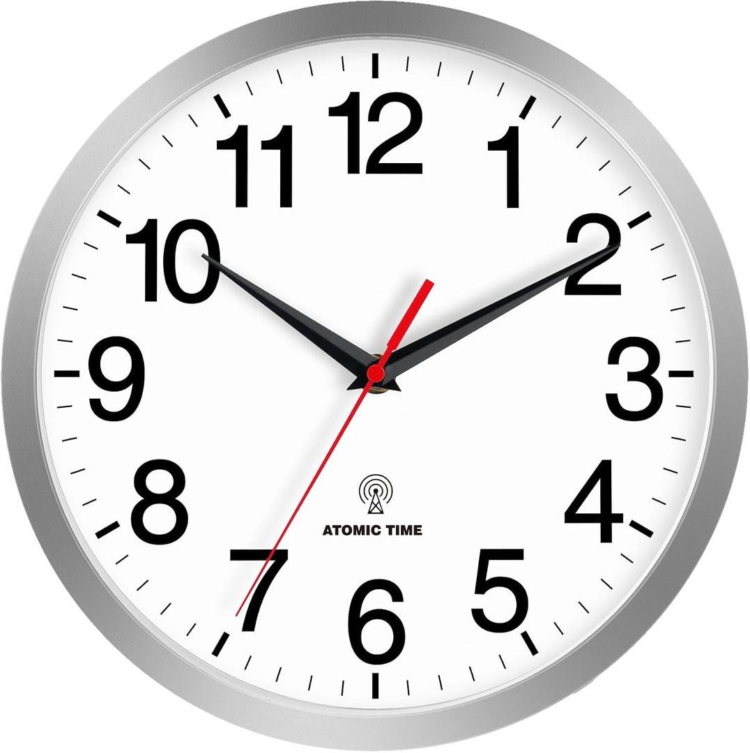 Rohioue Atomic Wall Clock Modern 10 Inch Battery Operated Analog Clock Decorative for Bedroom Kitchen Bathroom Office Home Living Room (Silver)