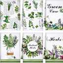 FuWeave 6 Pcs Herb Kitchen Towels Dish Hand Tea Towels Kit Printed with Green Herbs Leaves Decorative Kitchen Dish Cloths Gifts for Farmhouse Baking Cooking Bar Bathroom Home Decor, 16x24 Inch