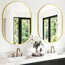 Oval Bathroom Mirror, 2 Pack 24"x36" Gold Vanity Mirror for Over Sink | Bedroom, Living Room, Entryway, Modern Mounted Metal Frame Wall Mirror, Hangs Horizontally or Vertically