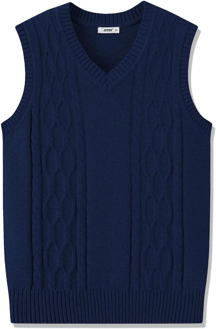 JSTEX Boys Sweater Vest 100% Cotton Kids Uniform Vest Girls V-Neck Sleeveless Knit Pullover for Size 4-14 (12)