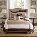 Madison Park Attingham Reversible Quilt Set - All Season Breathable Coverlet, Lightweight Cozy Bedding Layers, Matching Shams, Full/Queen(90"x90"), Beige Multi 7 Piece