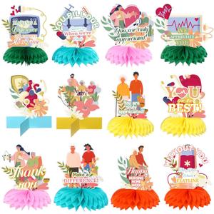 Yinkin 12 Pcs CNA Week Nursing Home Decorations 7 Inches Honeycomb Table Centerpieces Thank You Nursing Party Decorations 3D Double Side Toppers Paper for Medical Nurse Doctor Staff Appreciation