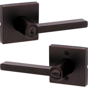 Kwikset Halifax Entry Door Handle with Lock and Key, Secure Keyed Reversible Lever Exterior, For Front Entrance and Bedrooms, Venetian Bronze, Pick Resistant Smartkey Rekey Security and Microban